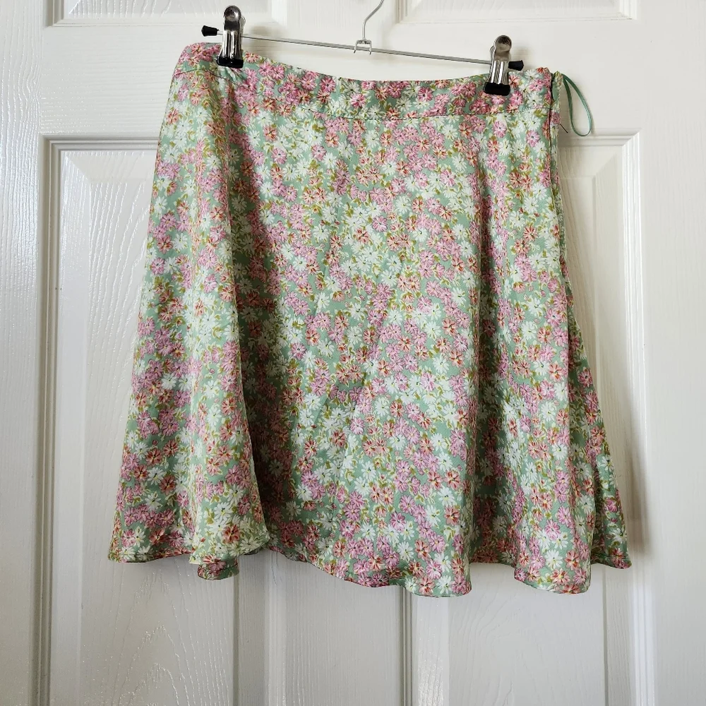 Dress Forum Floral A-Line Midi Skirt in Mint and Pink